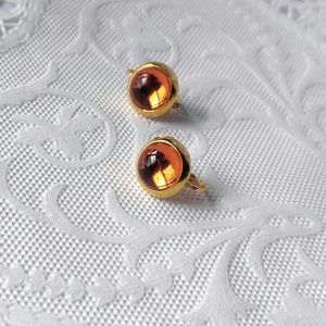 GLOWING Orange Little Vintage Earrings-Gold-Button